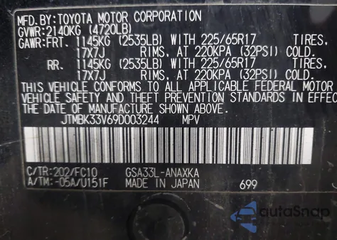 2009 Toyota Rav4 Base V6 из США, поврежденный, VIN JTMBK33V69D003244